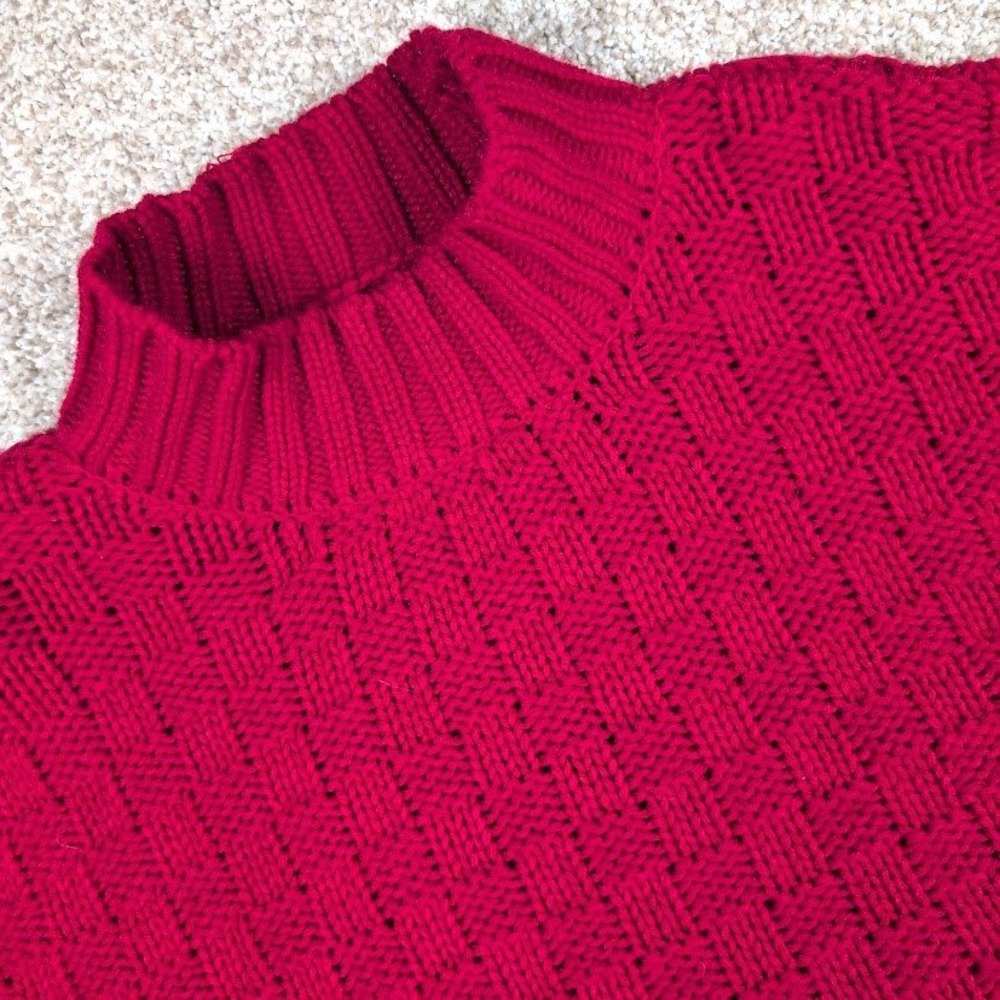 ONE A Women's XL Red Mock Neck‎ Long Sleeve Knit Sweater Pullover Basket Weave